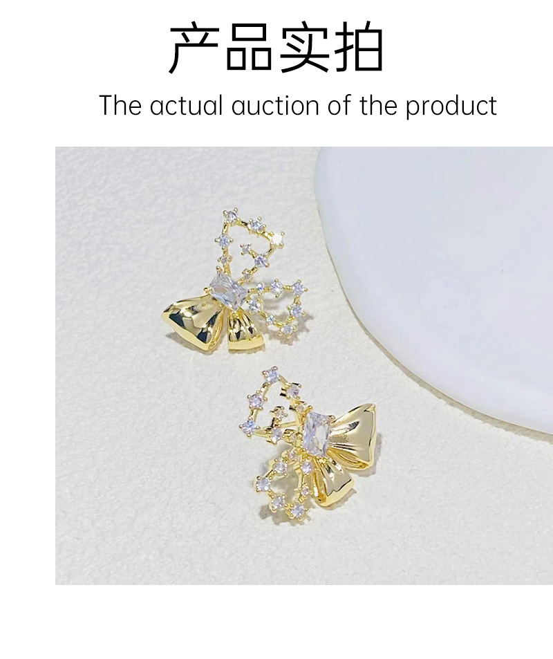 s925银针镶锆蝴蝶结耳钉女时尚复古新款耳环个性气质耳饰详情5