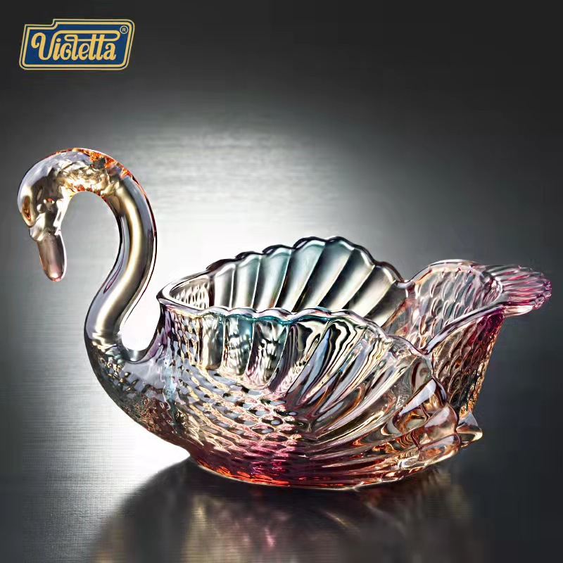 欧式家用分格玻璃水果盘客厅水果篮创意水晶糖果盘干果盘天鹅果斗