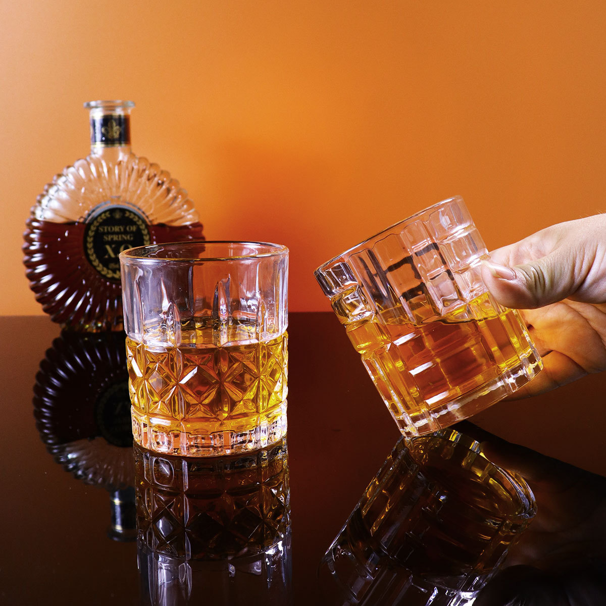 Embossed whisky wine glasses, glass cups, light luxury and high-end water cups, bar ktv spirits, engraved foreign liquor beer glasses