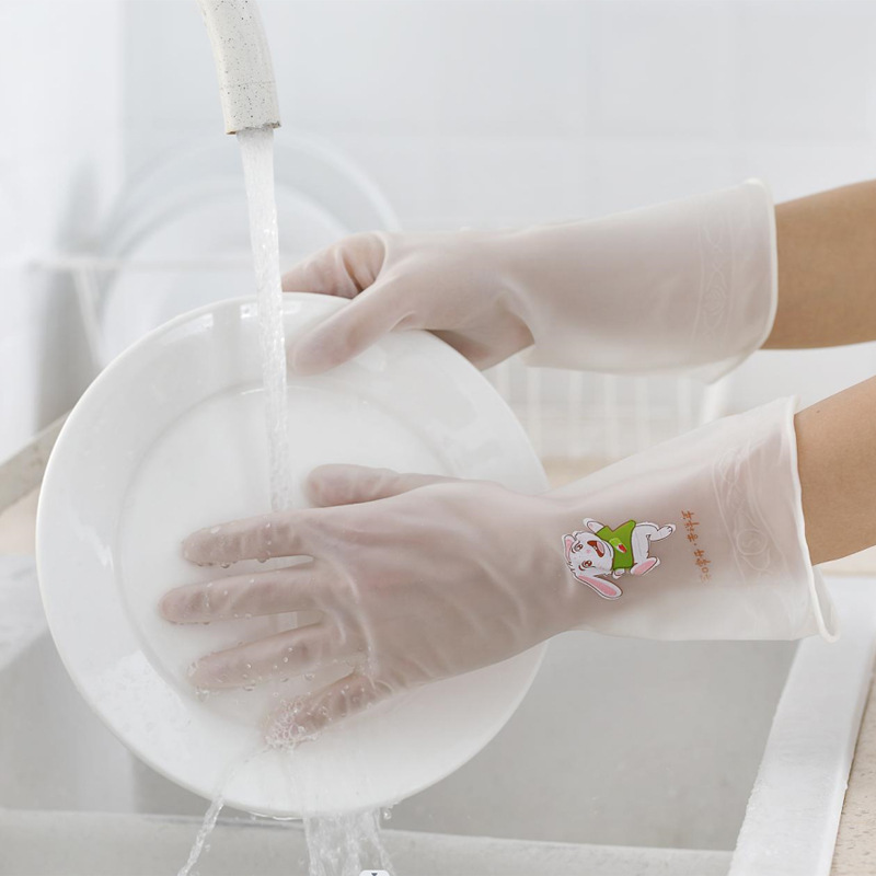 家务清洁厨房洗碗手套 可印刷图案洗衣服女防水塑胶胶皮橡胶手套详情图2