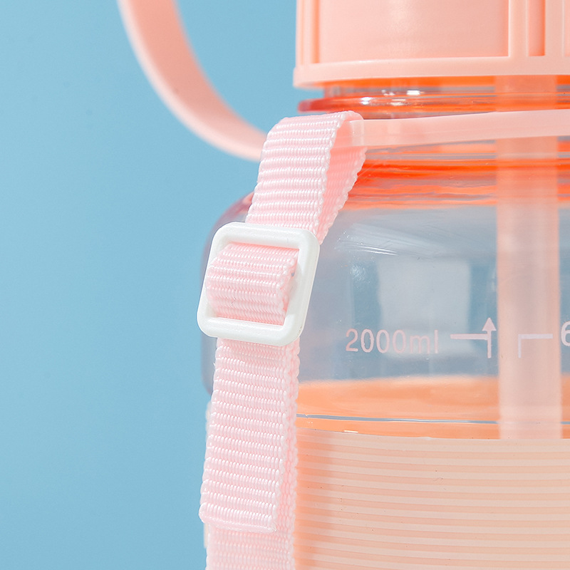 Large-capacity straw plastic cup portable outdoor sports water bottle, simple and fashionable drawstring space cup in stock for wholesale Specification image