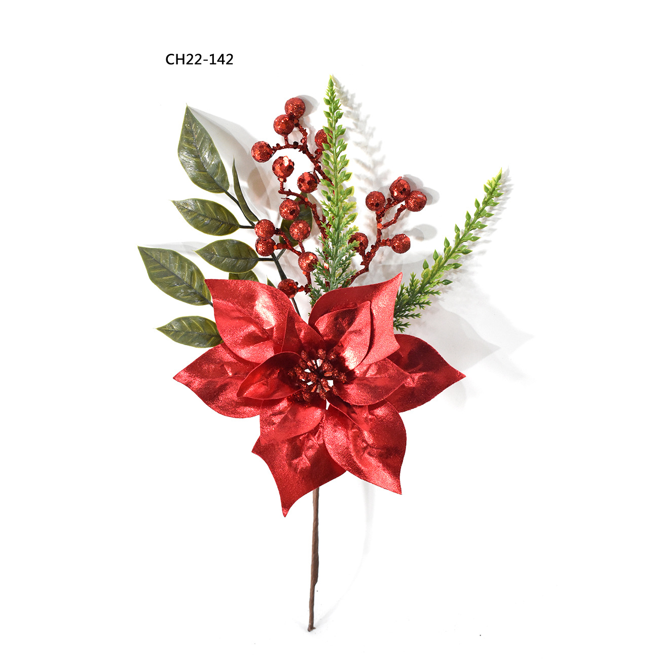 Amazon explosion Christmas decoration dried flower simulation flower fake flower hanging decoration Christmas tree decoration red fruit pine needle gold powder insert red fruit insert artificial flower decoration manufacturers wholesale Item Picture
