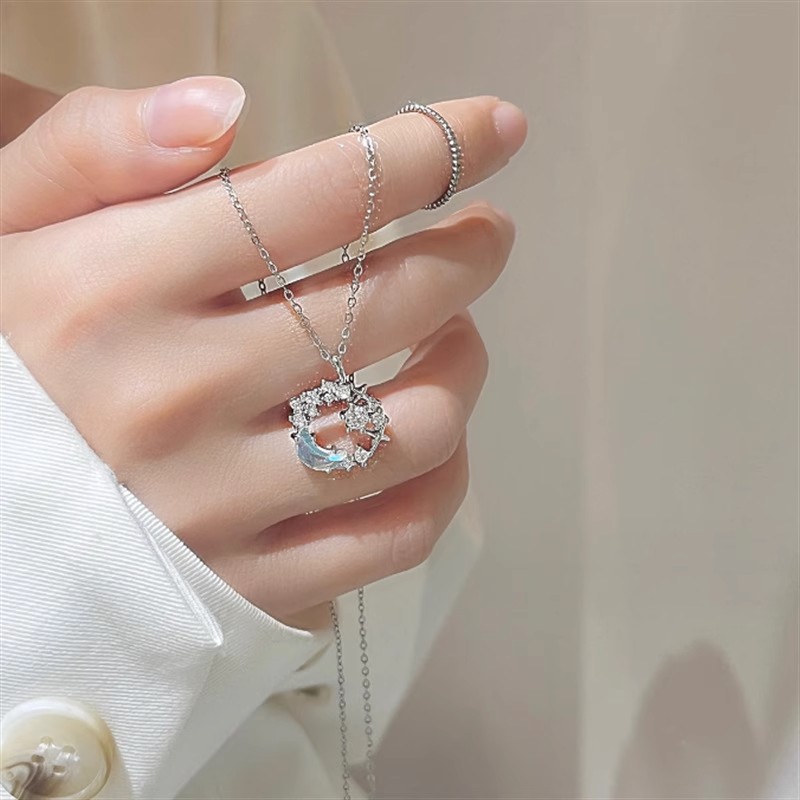 Dream Star Moon Ring Necklace Female 2023 New Light Luxury Small Moon Clavicle Chain To Send Girlfriends Birthday Gift details Picture
