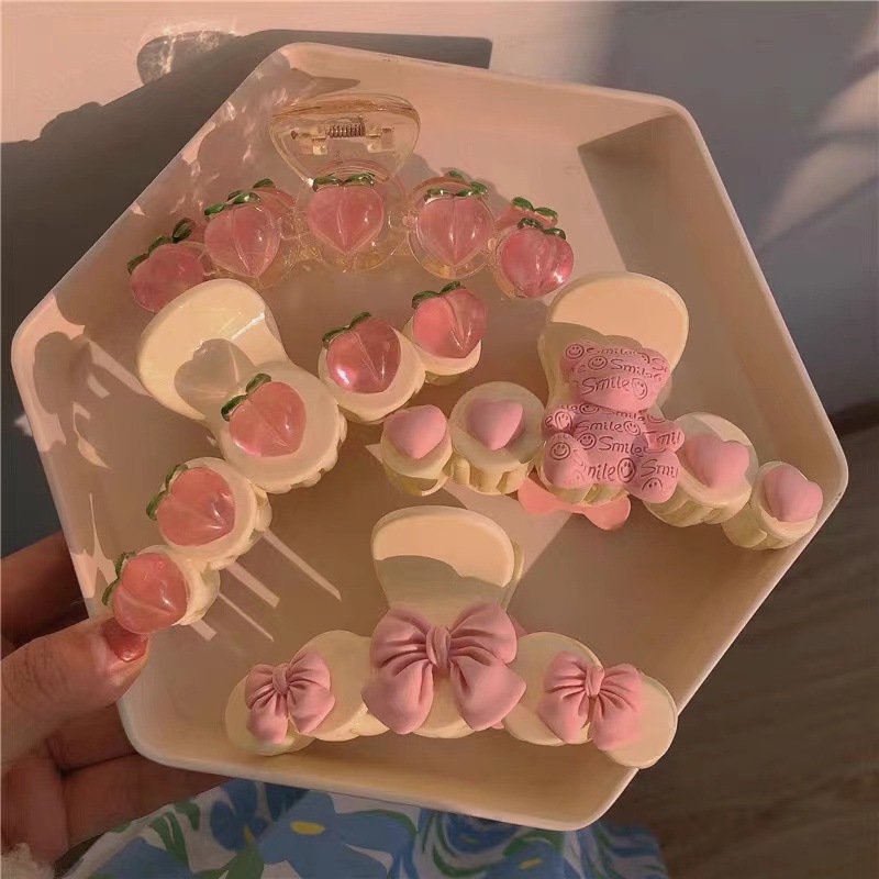 敲少女！透明粉色水蜜桃抓夹春季新款软妹日系甜美发夹鲨鱼夹发饰