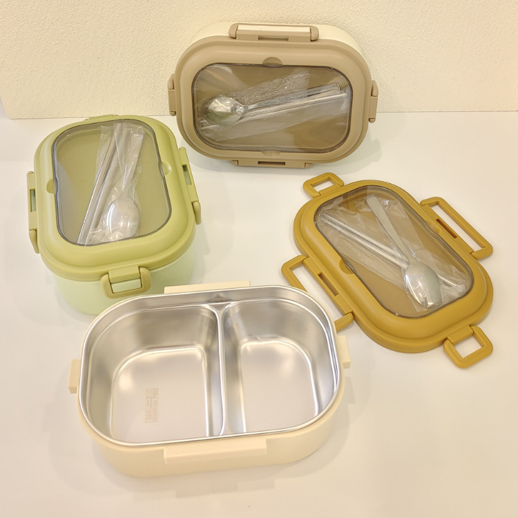带筷不锈钢饭盒学生上班族午餐盒可注水保温便当盒硅胶密封餐具