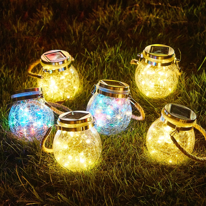 Cross-Border Solar Crack Light Outdoor Garden Glass Hanging Light Wish Creative Decoration Christmas Mason Bottle Light details Picture