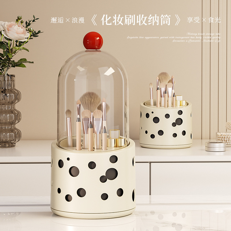 New dopamine makeup brush desktop storage box, lipstick, cosmetics, eyebrow pencil storage cylinder with lid, dust-proof and rotatable details Picture