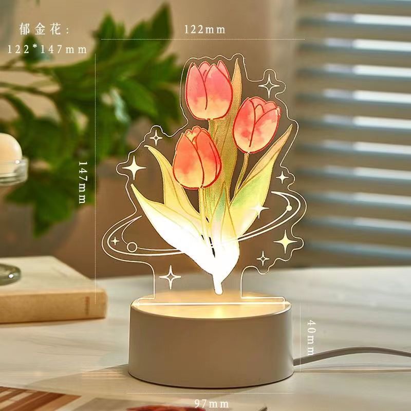 Never Dying Rose Tulips Convallaria Uv Color Printing 3D Nightlight Charging Touch Usb Table Lamp Application Scenario