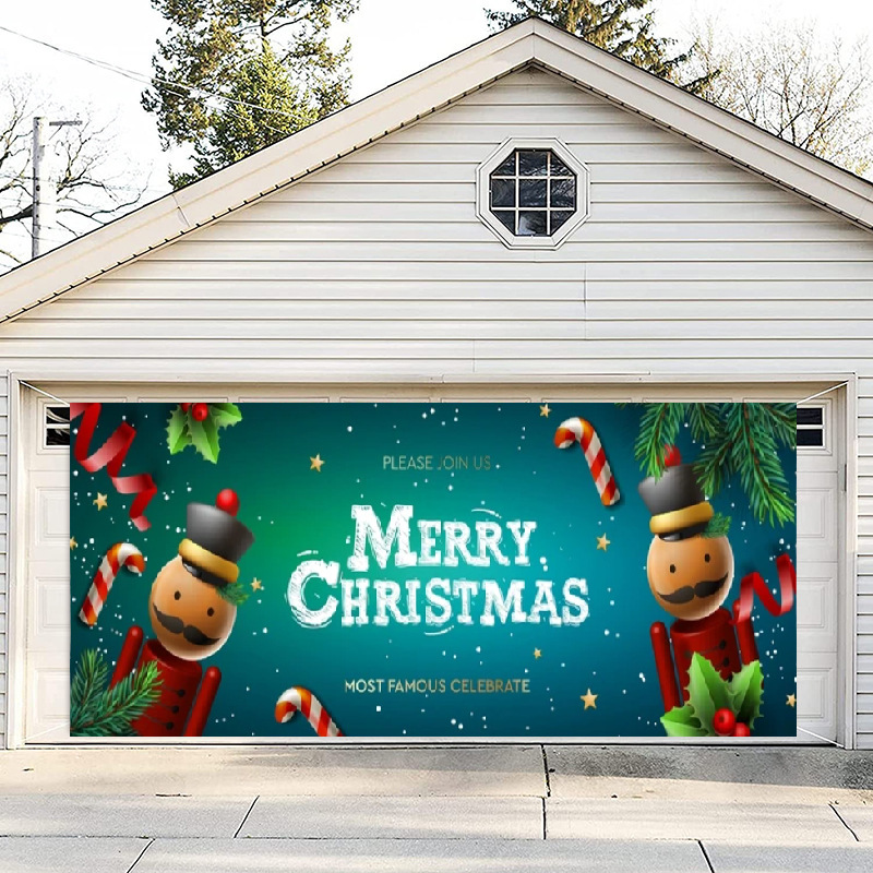 Customized new cross-border Christmas garage door background cloth led light hanging cloth for festival decoration, garage door flag Application Scenario