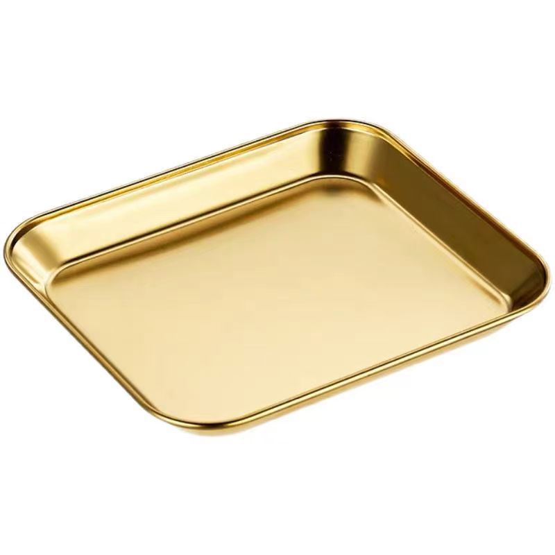 Korean-style 304 stainless steel snack plate, golden commercial flat bottom plate for serving vegetables, grilled meat, pastries, desserts, fried chicken and pasta
