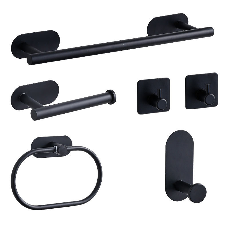 Cross-border stainless steel towel rack set, bathroom wall-mounted towel bar, tissue rack hook, non-perforated bath towel rack set Item Picture