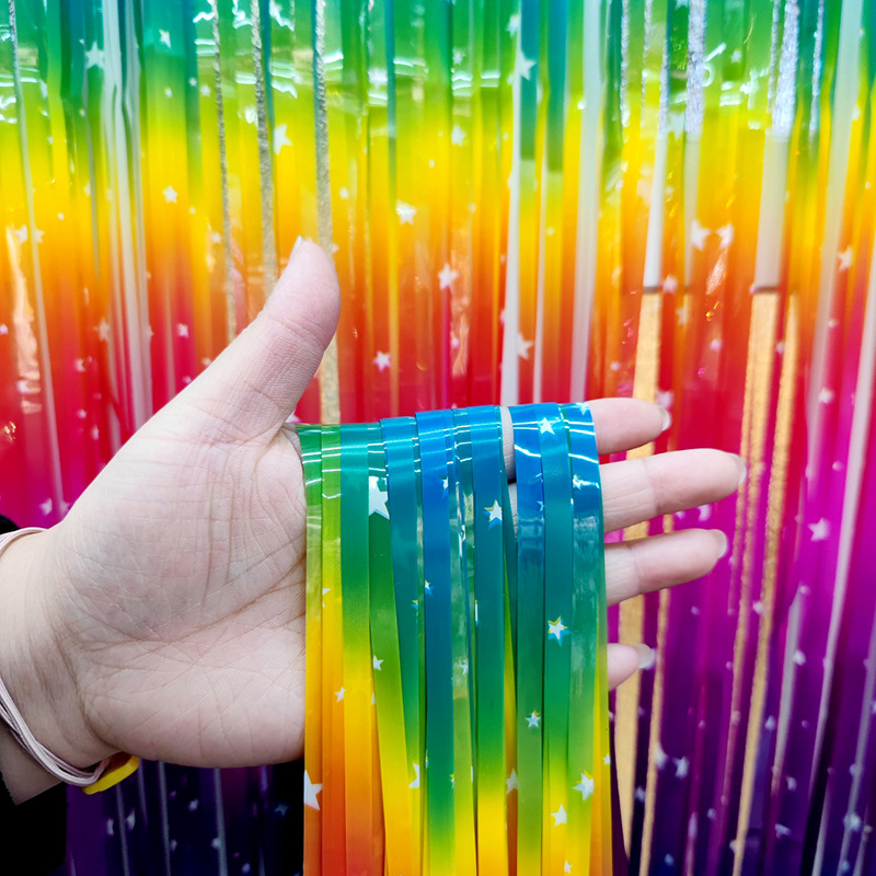 儿童节活动场景布置雨丝帘墙面装饰流苏门帘创意星星雨丝帘批发