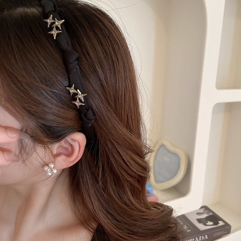 Black Pearl Pleated Headband Women 2024 New Summer High Head Top Face Pressure Hairpin Senior Sense Headband Hair Accessories Specification drawing