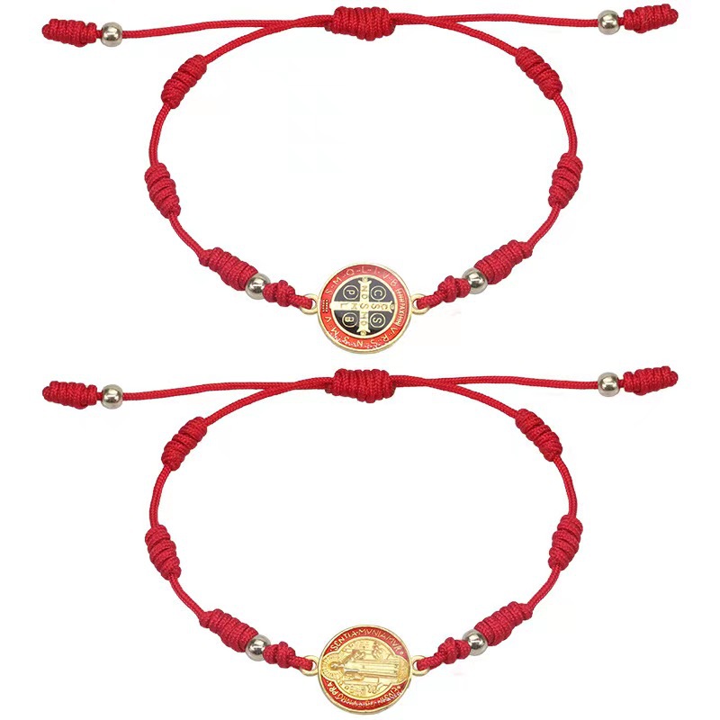 Amazon cross-border bestseller red rope woven Saint Benedict bracelet Religious Prayer Virgin Mary bracelet