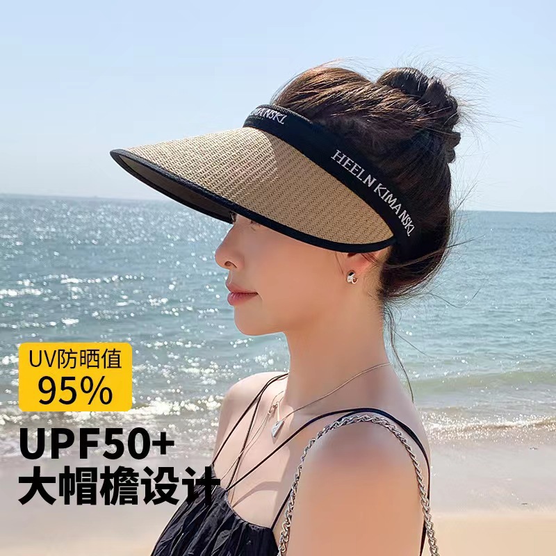 黑胶uv防晒帽女夏空顶遮阳帽防紫外线大帽檐草帽户外遮脸太阳帽子