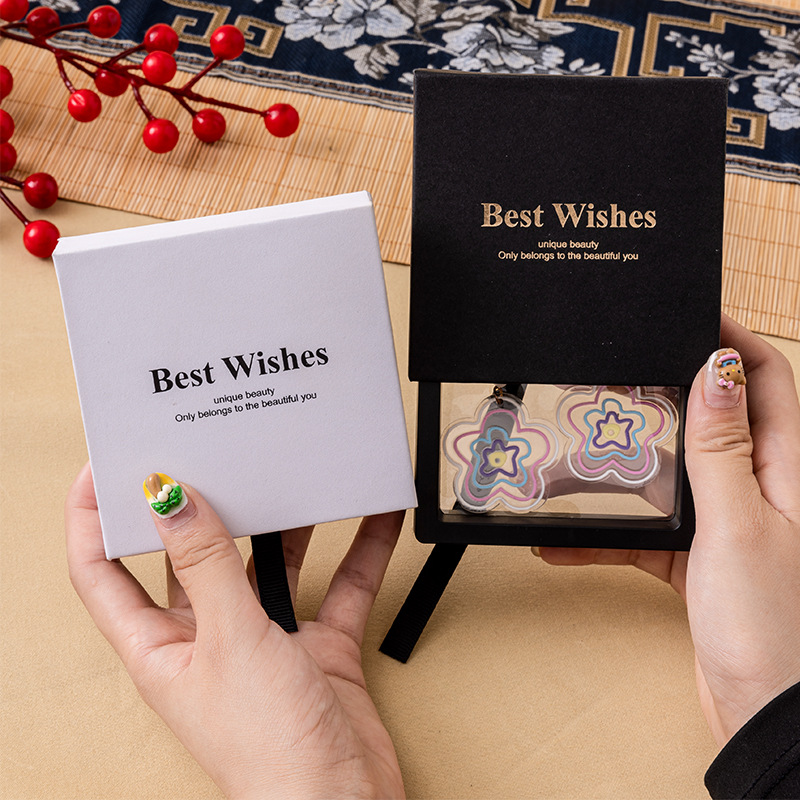 Anti-oxidation jewelry storage boxes, film boxes, nail and wearable nail packaging boxes, gold-embossed bracelet boxes, pe suspended boxes in stock Specification drawing