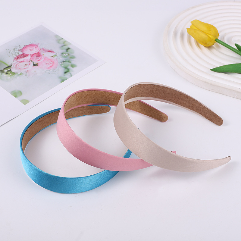 3Cm Wide Polyester Head Buckle Solid Color Simple Headband Candy Color Headband Korean Version Wide Edge Fully Wrapped Cloth Hair Clip Headdress details Picture