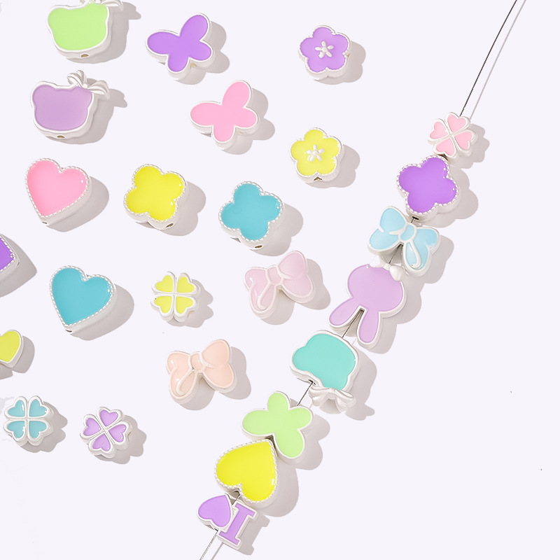 Combination series alloy double-sided oil-dripping rabbit head, little bear beaded, heart-shaped scattered beads DIY bracelet keychain accessories Specification image