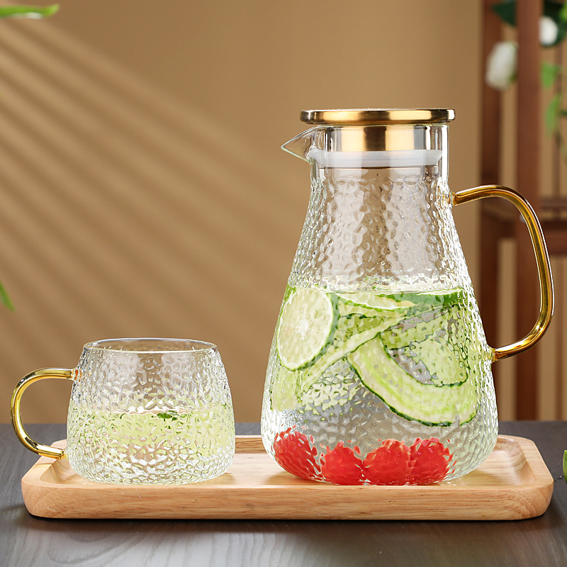 Caliente venta de vidrio resistente a altas temperaturas hervidor frío hogar verano gran capacidad hacer té tetera anti-caída martillo patrón botella taza de agua fría details Picture