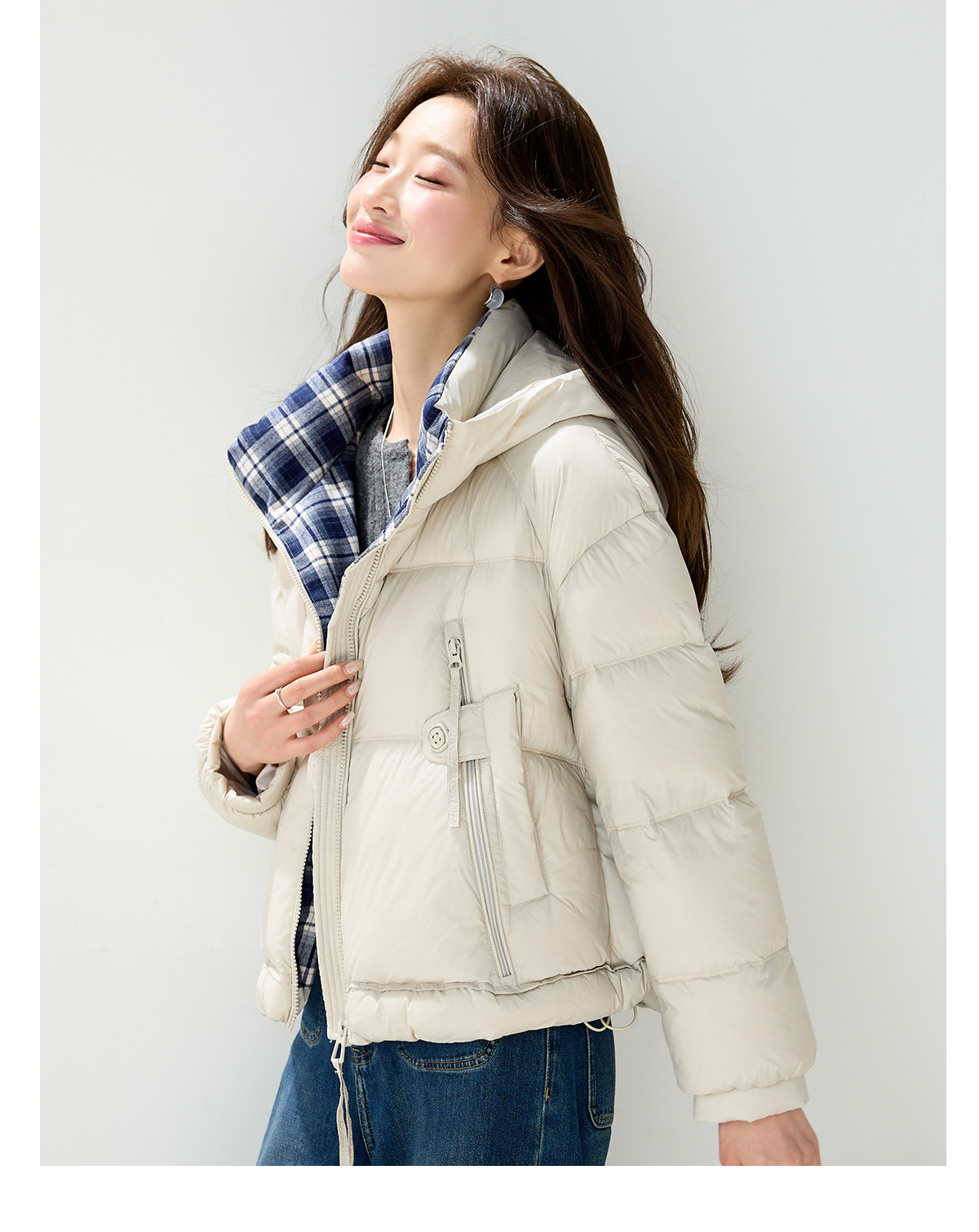 Casual hooded short 90mm white duck down jacket for women, thick, warm, loose, versatile, fashionable and stylish coat for winter pic 24