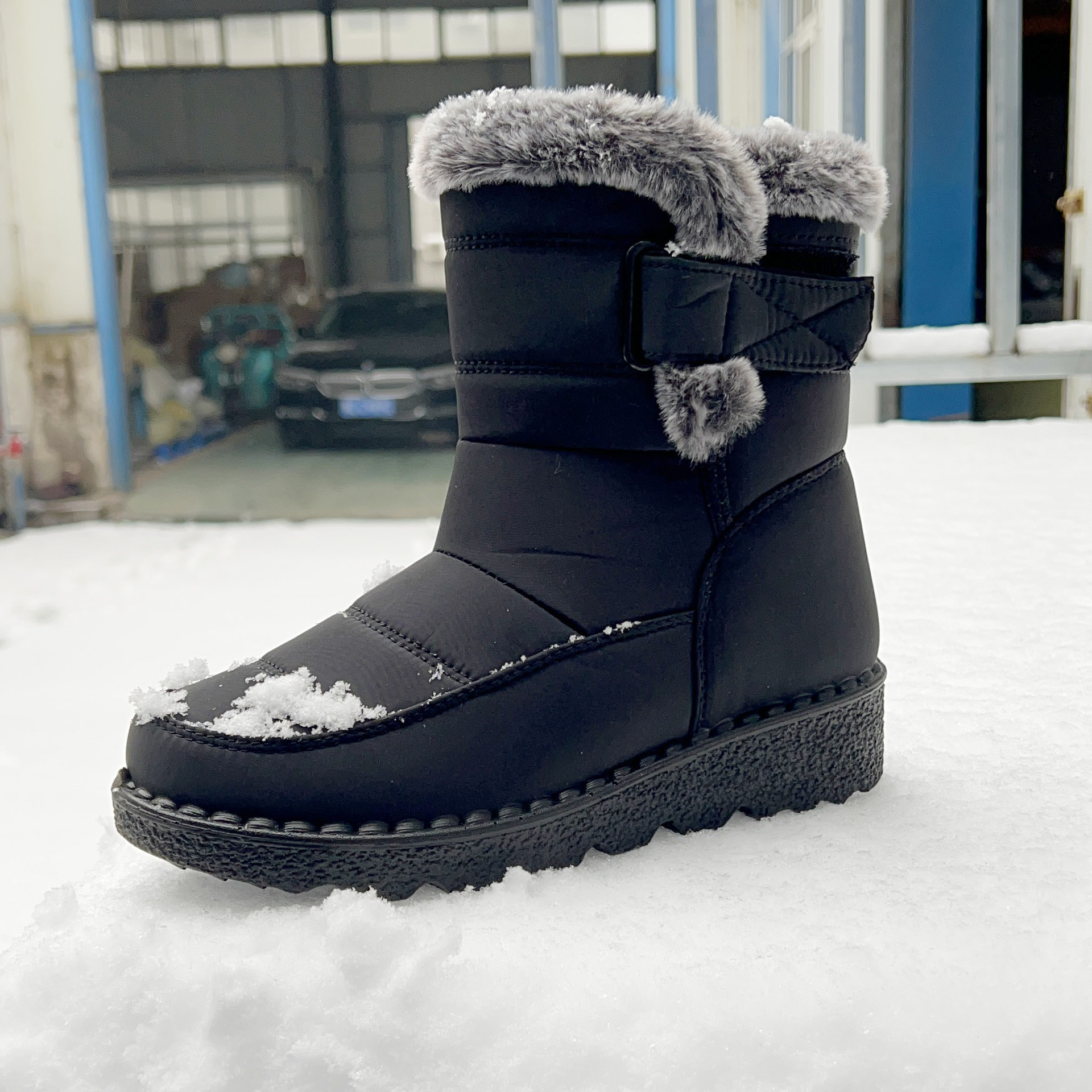 2024 Cross-Border Couple Cotton Shoes Outdoor High-Top Rabbit Plush Snow Boots Waterproof Non-Slip Cotton Boots Plus Size 45 Barcode details Picture