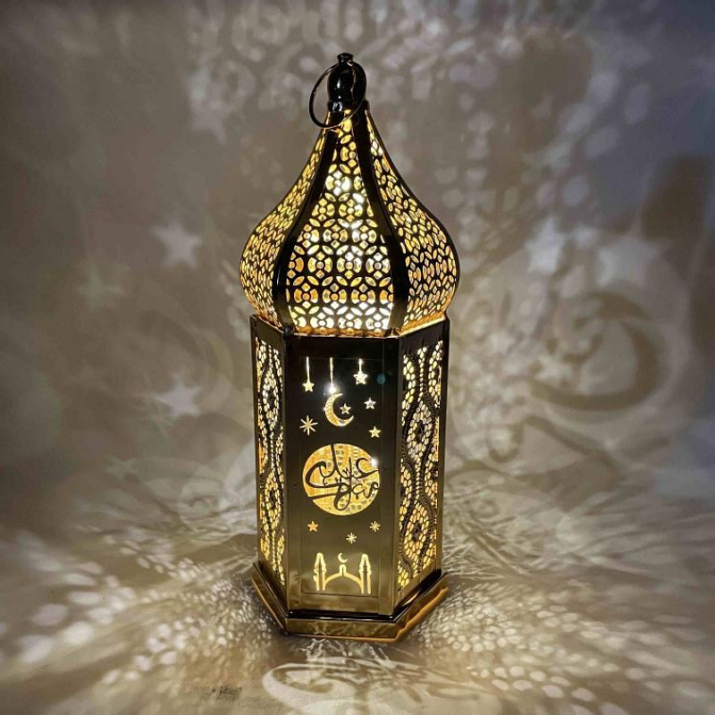 电镀穆斯林节日铁艺风灯led星星灯eid Ramadan灯笼装饰摆件详情图5