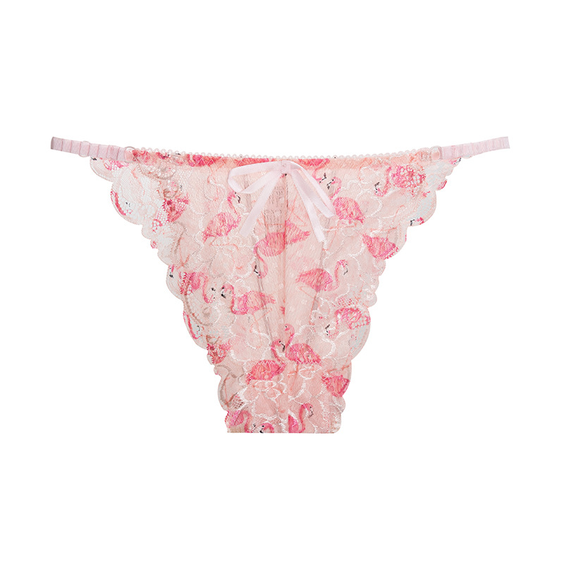 Sexy Lace Edge Thong Lightweight Breathable Invisible T Pants Printed Low Waist Thin Belt Briefs Female Cross-Border Supply Item Picture