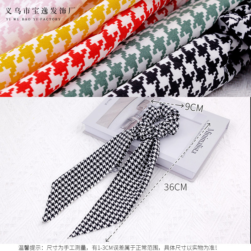 New European and American checkered hair bands, triangular square scarves, girls' hair ties, silk scarves with ribbons, elastic ponytail hair accessories Specification image