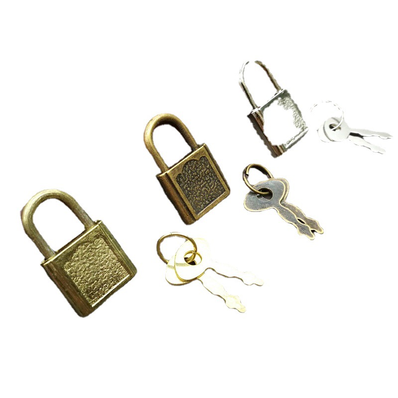 迷你小锁仿古小锁头中式做旧箱挂锁复古镀铜锁老式古代钥匙锁白色详情图5