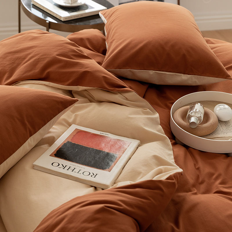 TAGLA series simple and solid 40-piece combed cotton four-piece set, color-blocking double matching double 1.8m bedding Specification image