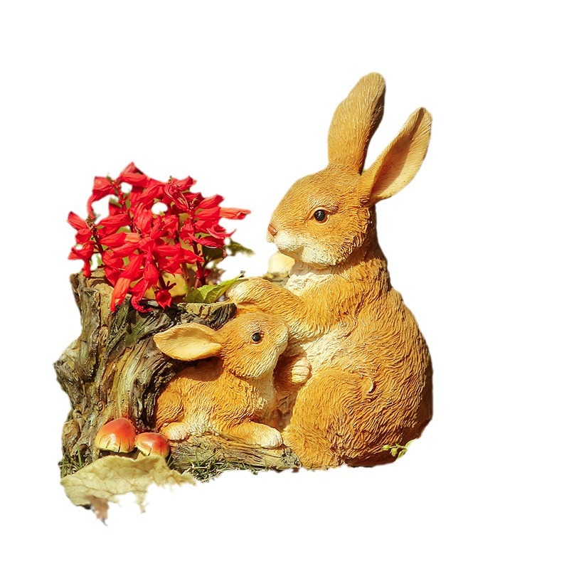 Cross-border supply, little Rabbit outdoor garden ornaments, potted plants, landscaping, bonsai sculptures, decorative items, resin handicrafts Item Picture