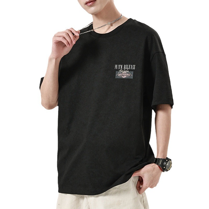 Tie-dyed and printed short-sleeved T-shirt, a Japanese retro men's loose and versatile pullover with a half-sleeve base Item Picture