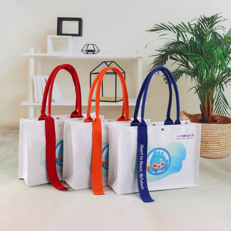Customized canvas tote bags, logo advertising, laminated ribbon style canvas bags, cotton hand-held clothing shopping bags full figure