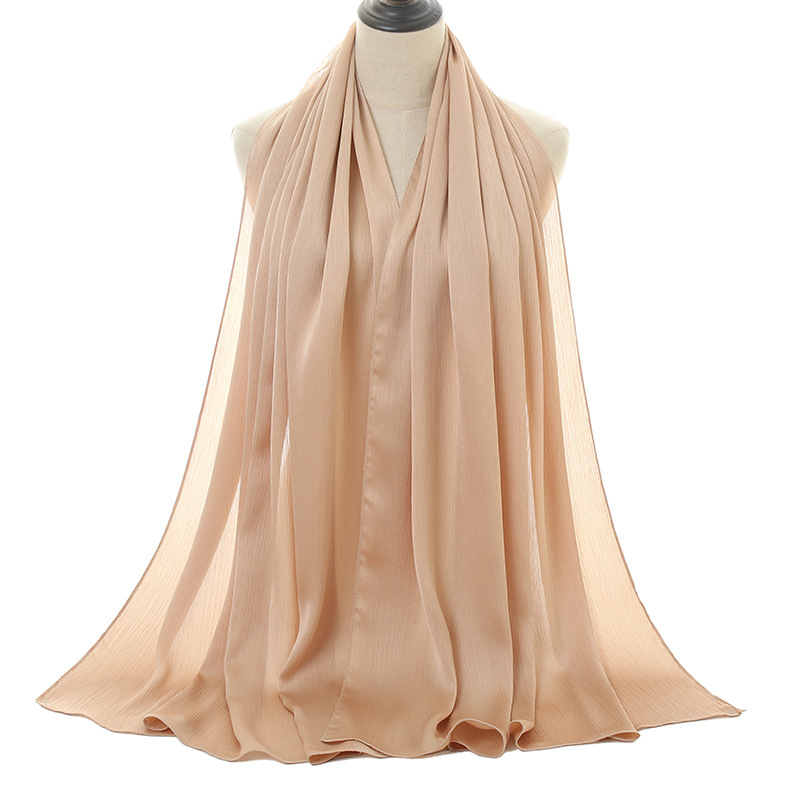 The New Malaysian Natural Crepe Monochrome Women's Headscarf Crinkle Satin Shawl Scarf Ladies