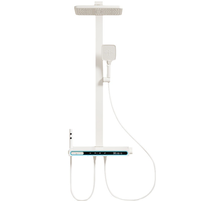 Cream style shower, constant temperature digital display showerhead set, bathroom decoration, spray back, all-copper ambient light, five-speed pressure-increasing set Item Picture