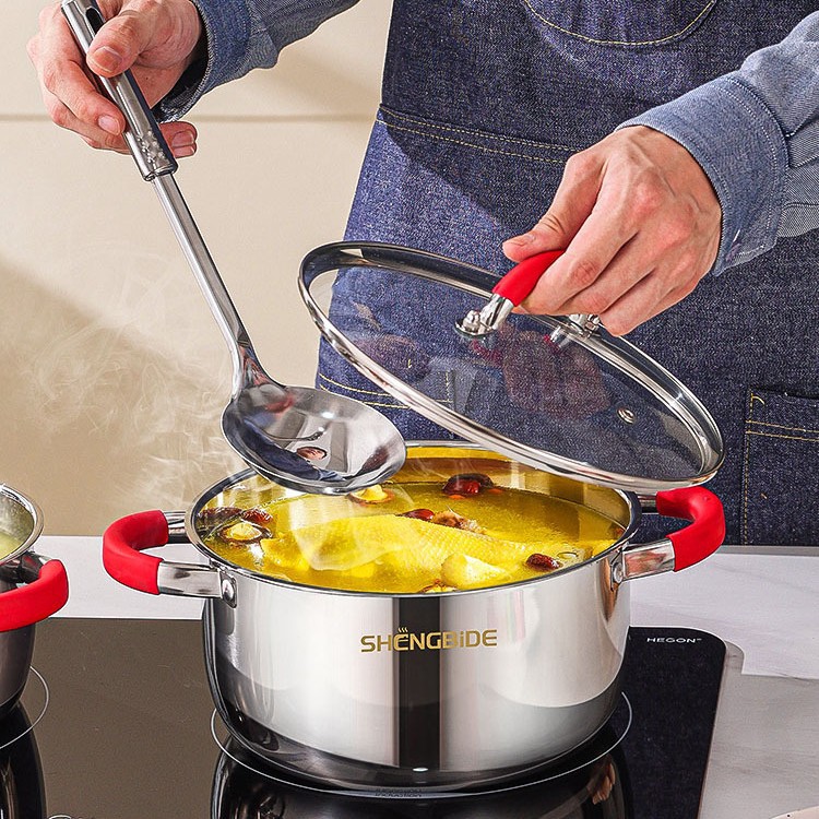 Chaozhou Hufa Cross-border Cookware Stainless Steel Pot Set with Silicone Handle complete Combination Amazon Bestseller Specification image