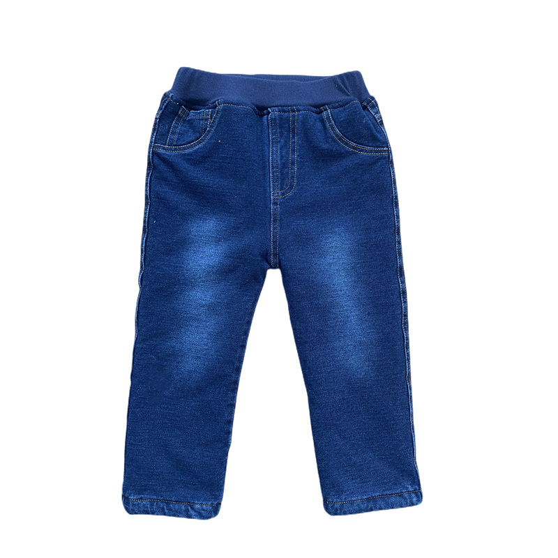 2022 Children's autumn and winter men's and women's long knitted denim washed fleece thickened comfortable, slightly elastic and soft pants Item Picture