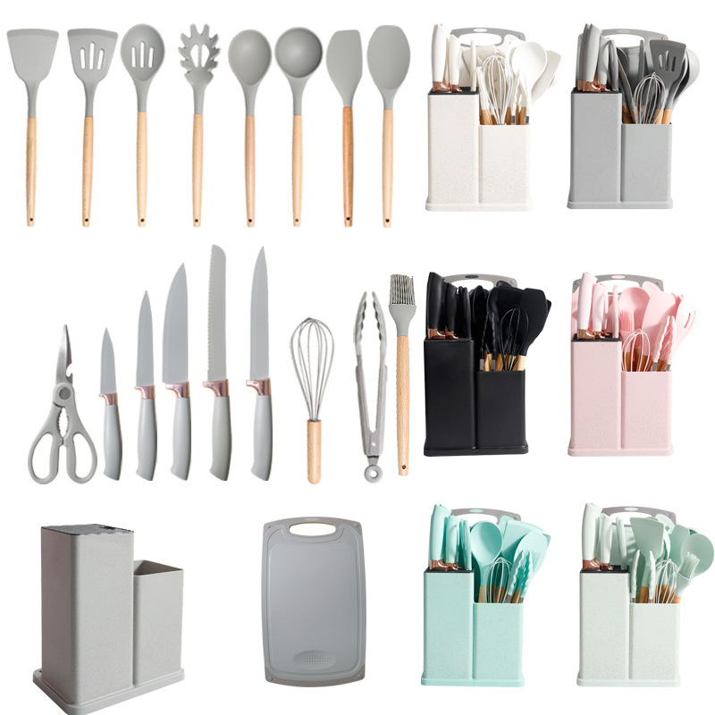 Wholesale of 19-piece sets of cross-border silicone spatulas and spoons, non-stick silicone spatulas, food-grade silicone kitchenware and knife sets Item Picture