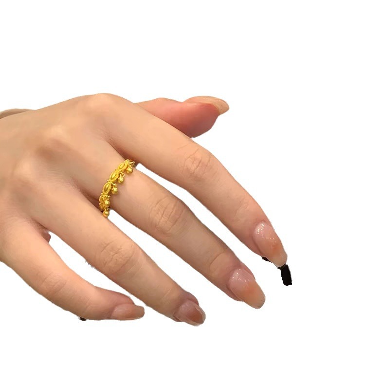 The same style of Xiaohongshu's sand-gold ring with small round beads and tassels, a trendy and fashionable index finger ring, is a perfect gift for your best friend Item Picture