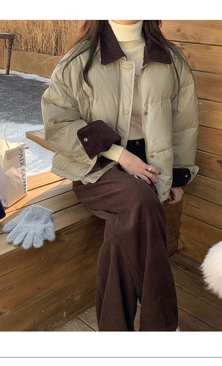 羽绒服女2025冬季新款韩系风宽松百搭白鸭绒保暖翻领面包服外套详情2