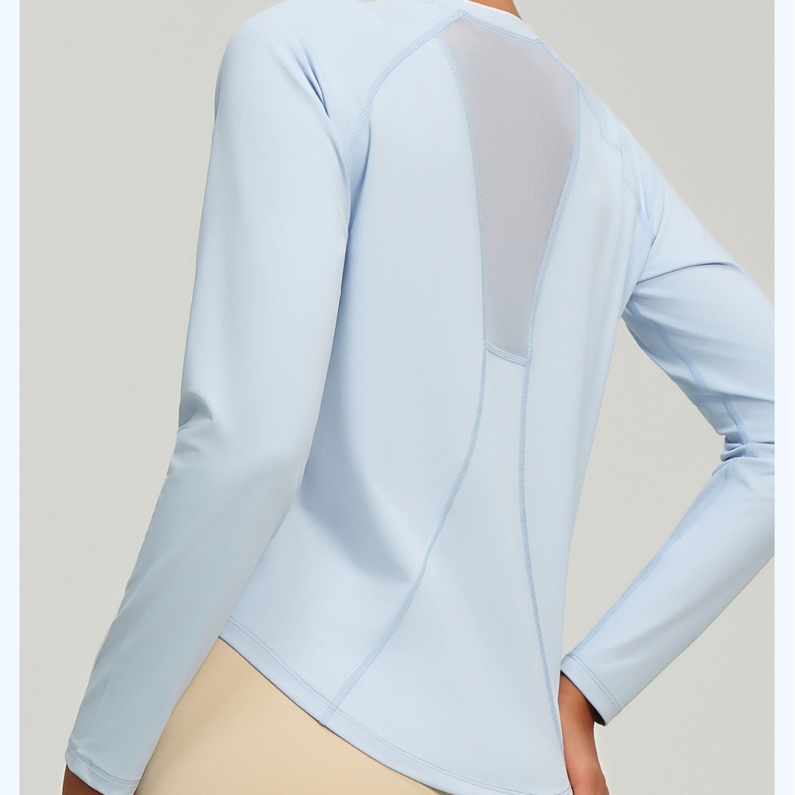 Uv-resistant loose sportswear with mesh back for running, long-sleeved, slim and breathable solid color high-elastic yoga top for women Specification image