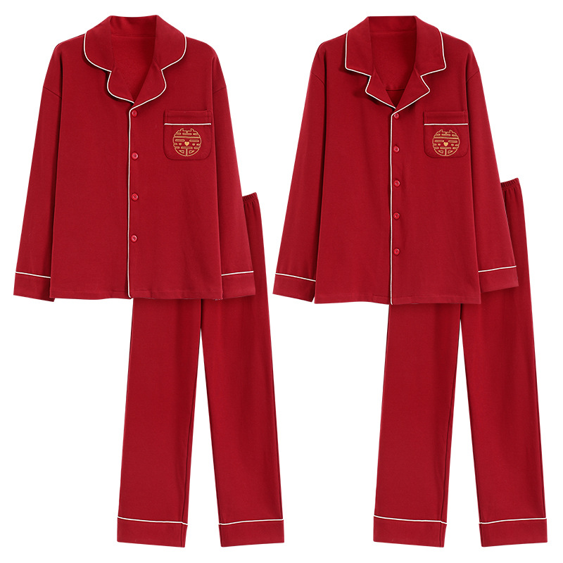 Yeshi Big Red Pure Cotton Pajamas For Women Long Sleeve Spring And Autumn Couples Newlywed Year Of Life Pajamas For Men Autumn And Winter Set Item Picture