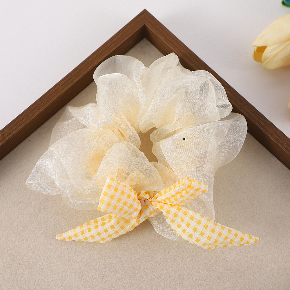 Wholesale of Korean-style school-style hair bands, women's checkered bow, gauze large intestine hair bands, and InS-style girlish heart hair accessories details Picture