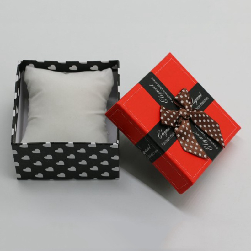 Novelty Heart Pattern Bow Paper Box Watch Box Cover Jewelry Bracelet Jewelry Storage Packaging Gift Box Specification drawing