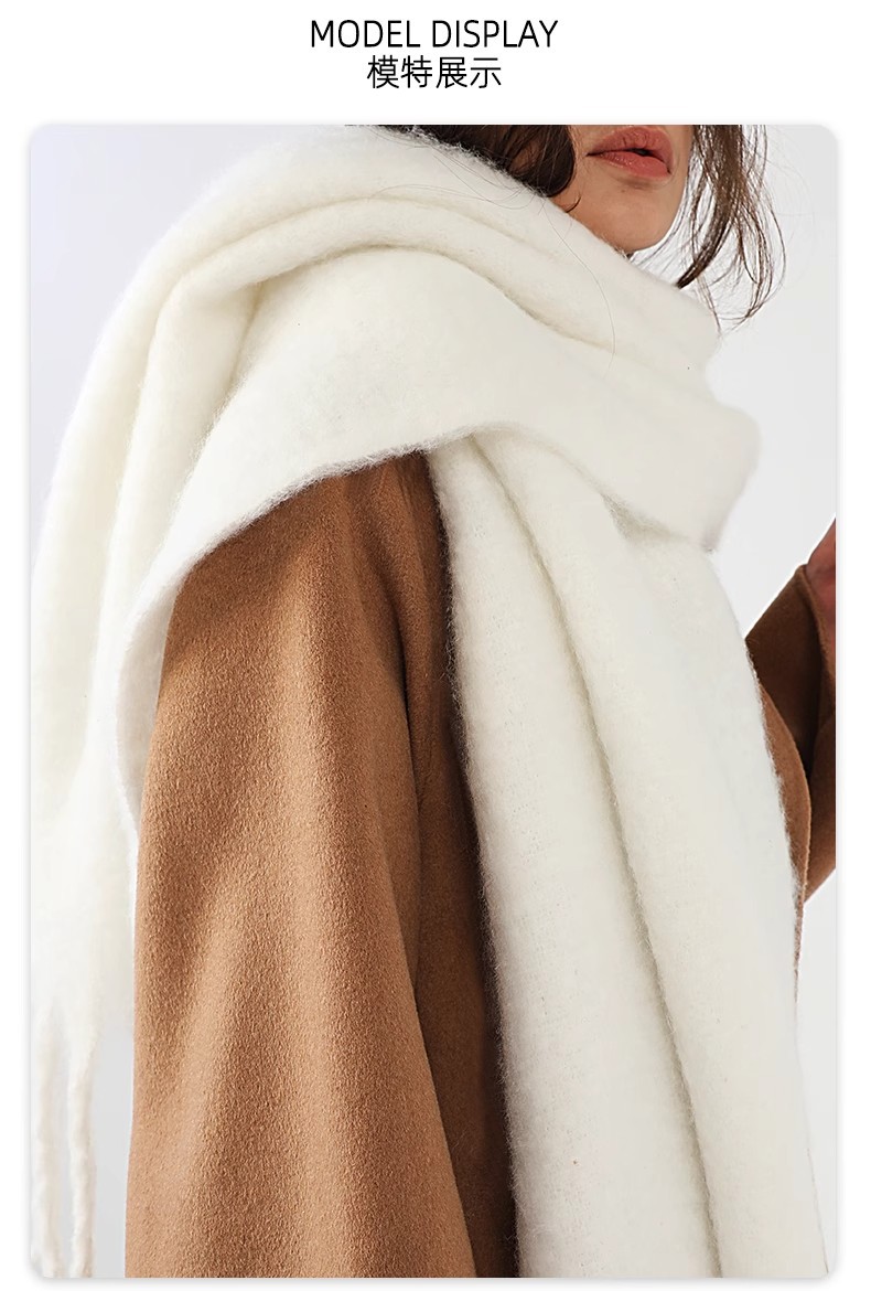 Solid-color mohair scarf for girls, 2023 autumn/winter new Korean style, versatile student faux cashmere warm shawl scarf pic 8