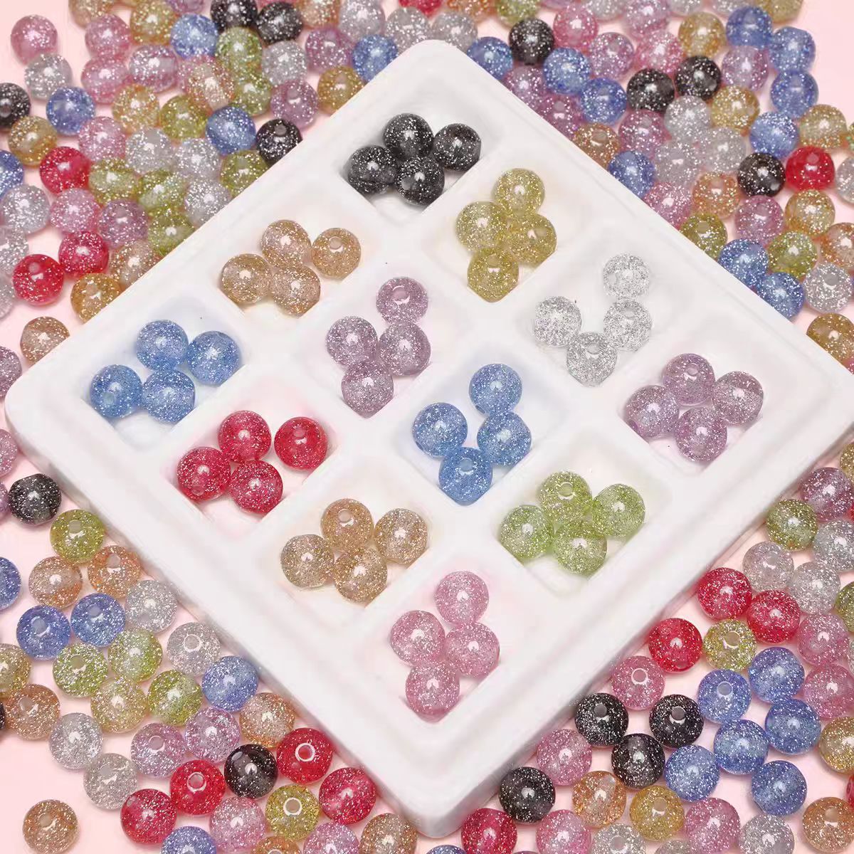 High-density diamond glitter silver powder resin round beads, straight hole beads, loose beads, diy handcrafted bracelets, necklaces, accessories