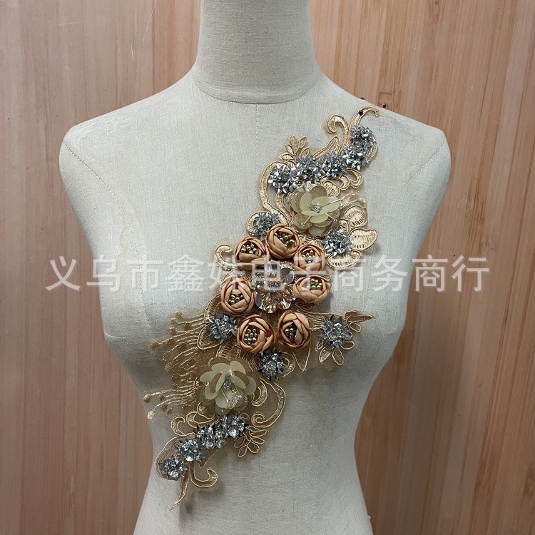 Wholesale handmade DIY water diamond pearl 40cm*10cm floral decals for clothing design