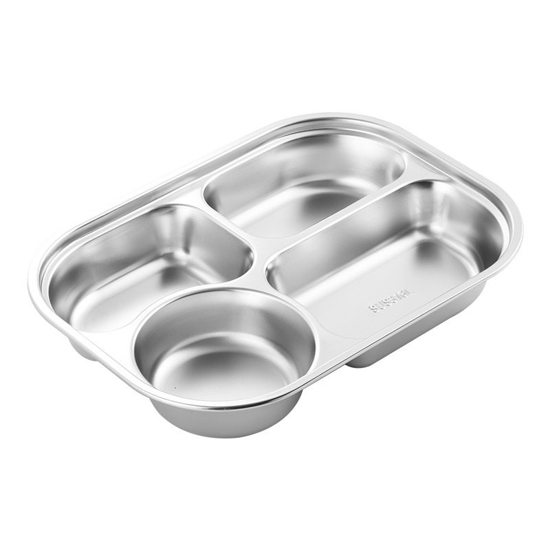 304 Stainless Steel Plate Thickened And Deepened Partition Plate Students Children Dining Hall Tableware Food Grade Plate Item Picture