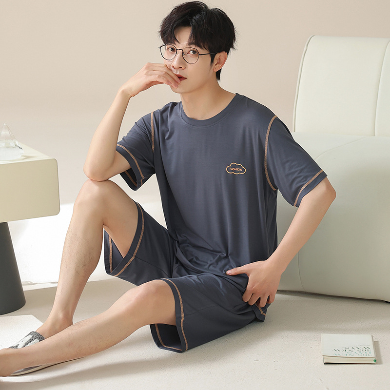 Cool pajama men summer Modal short sleeves and shorts home wear teenagers thin 6xl extra-large set