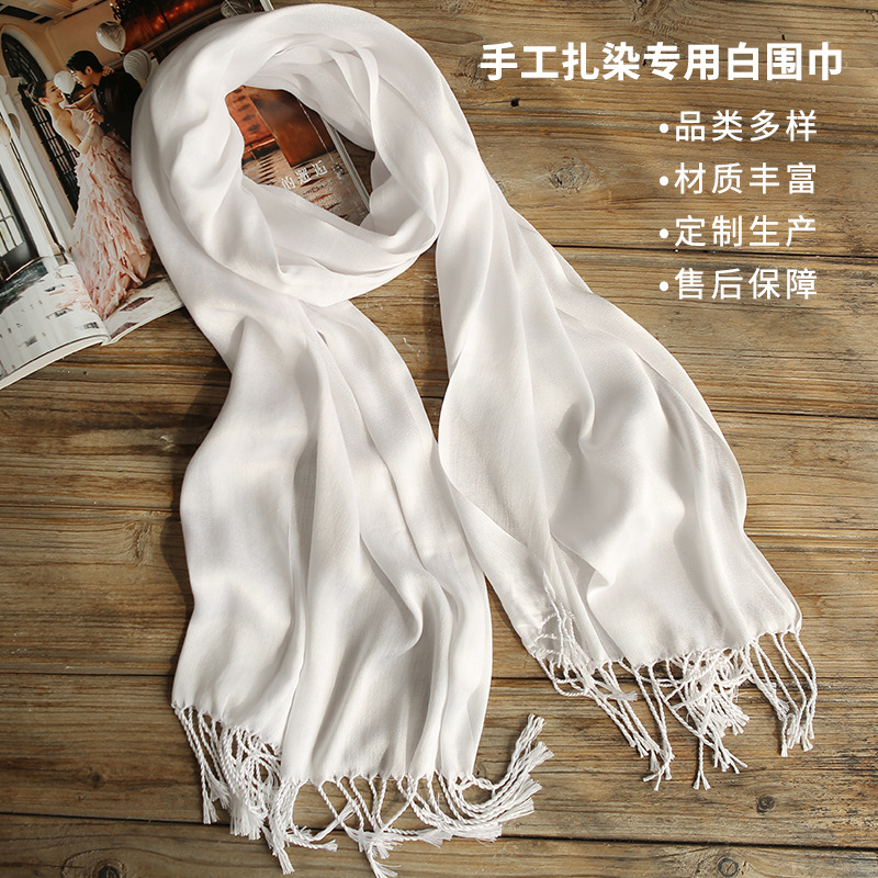 Tie Dye White Cotton And Linen Scarf Children's Hand-Dyed Cotton Fringe Long Scarf Printed Polyester Shawl Travel Gift